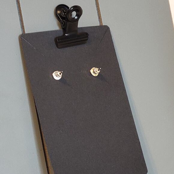 Vintage Enamel Hoop Earrings Silver Tone Cream Pierced Retro 1.83” Drop Pierced - Picture 6 of 6